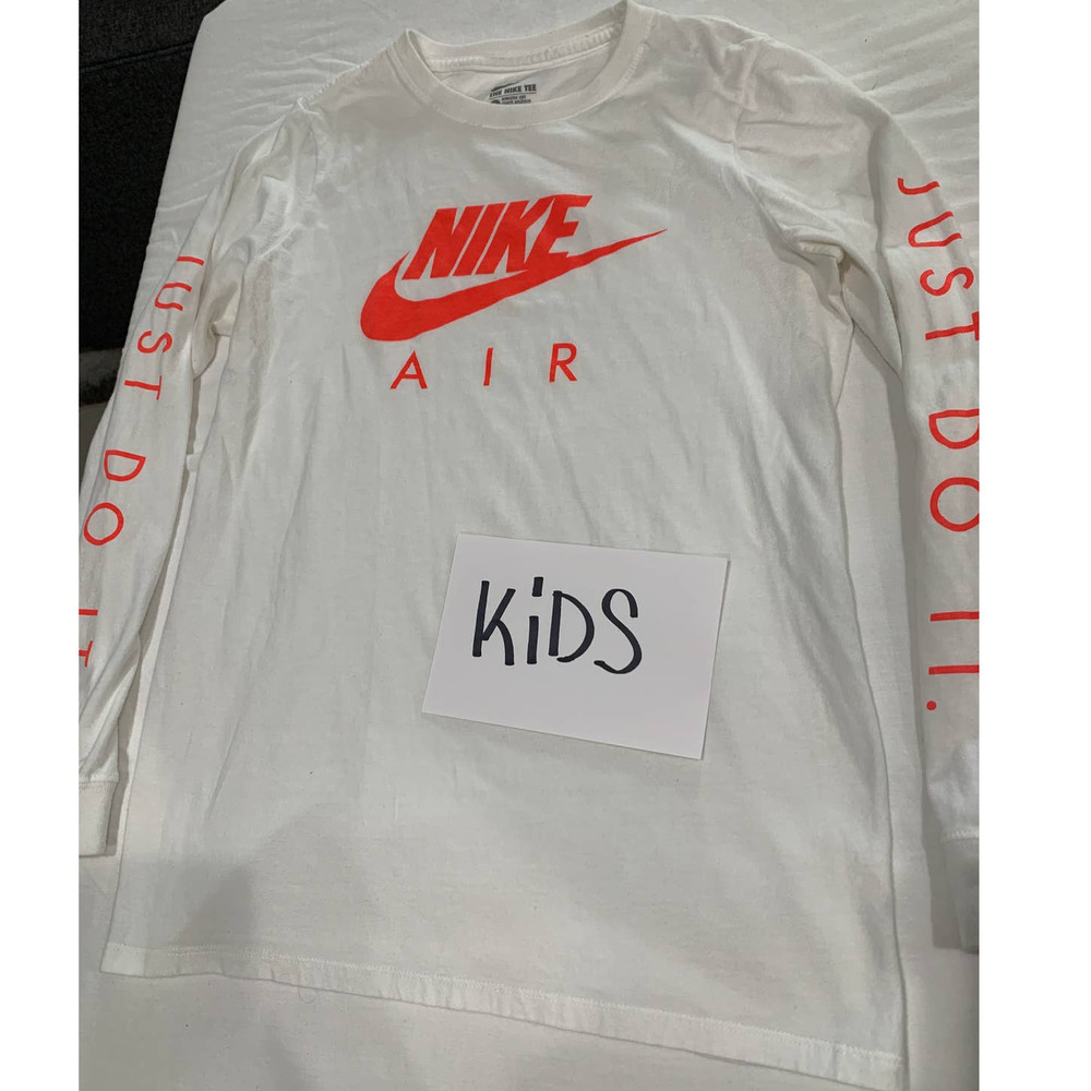 Kids Nike Air Just Do It Graphic White Long Sleeve Size L